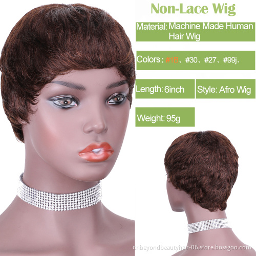 Afro Curly Short Wigs 100% Human Hair Curly Wig with Bangs Pixie Cut African Fluffy Curly Wigs for Black Women Black Color